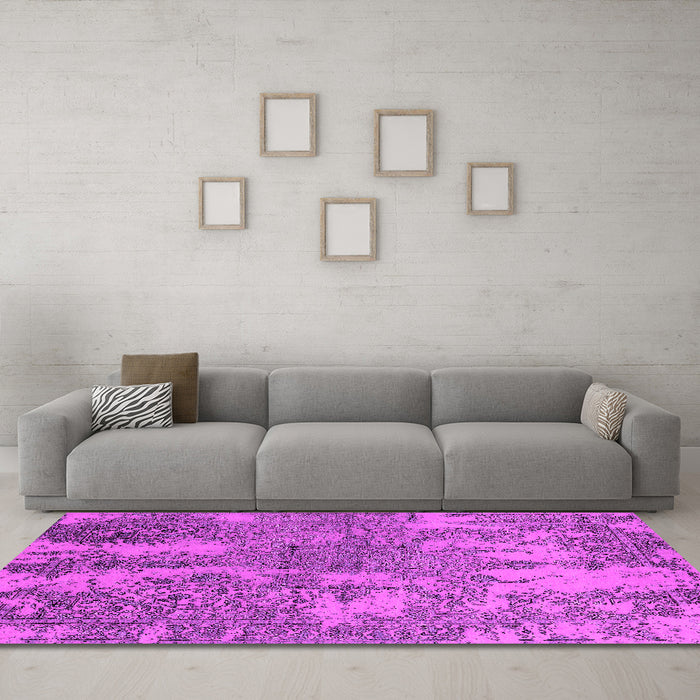 Machine Washable Oriental Pink Industrial Rug in a Living Room, wshurb2594pnk