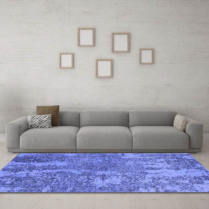 Machine Washable Oriental Blue Industrial Rug in a Living Room, wshurb2594blu