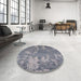 Round Mid-Century Modern Dark Gray Oriental Rug in a Office, urb2594