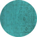 Round Machine Washable Oriental Turquoise Industrial Area Rugs, wshurb2595turq