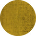 Round Machine Washable Oriental Yellow Industrial Rug, wshurb2595yw