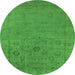 Round Machine Washable Oriental Green Industrial Area Rugs, wshurb2595grn