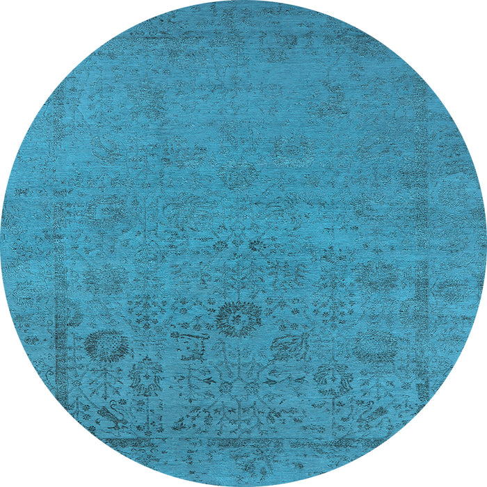 Round Machine Washable Oriental Light Blue Industrial Rug, wshurb2595lblu
