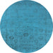 Round Machine Washable Oriental Light Blue Industrial Rug, wshurb2595lblu
