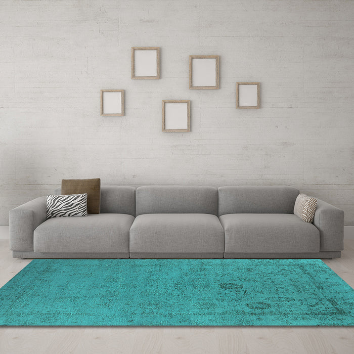Machine Washable Oriental Turquoise Industrial Area Rugs in a Living Room,, wshurb2595turq
