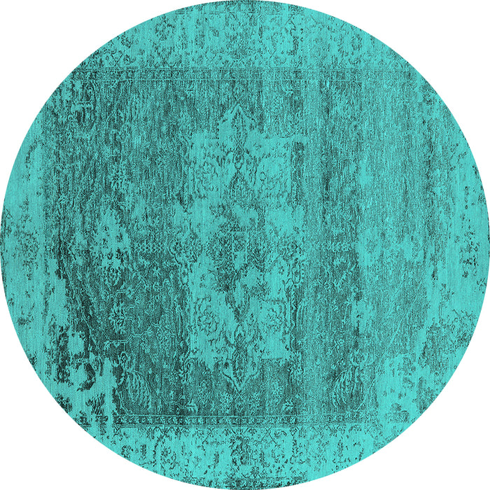 Round Oriental Turquoise Industrial Rug, urb2596turq