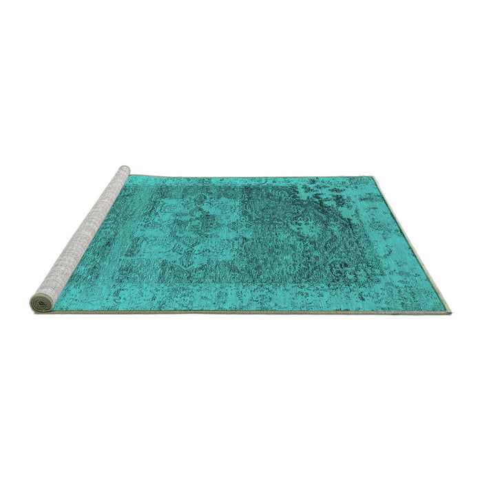 Sideview of Machine Washable Oriental Turquoise Industrial Area Rugs, wshurb2596turq