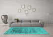 Machine Washable Oriental Turquoise Industrial Area Rugs in a Living Room,, wshurb2596turq