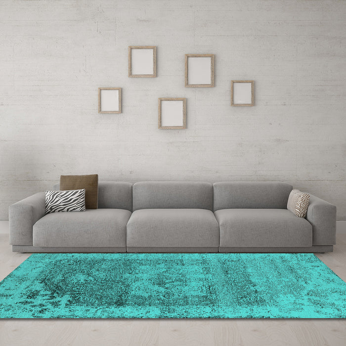 Machine Washable Oriental Turquoise Industrial Area Rugs in a Living Room,, wshurb2596turq