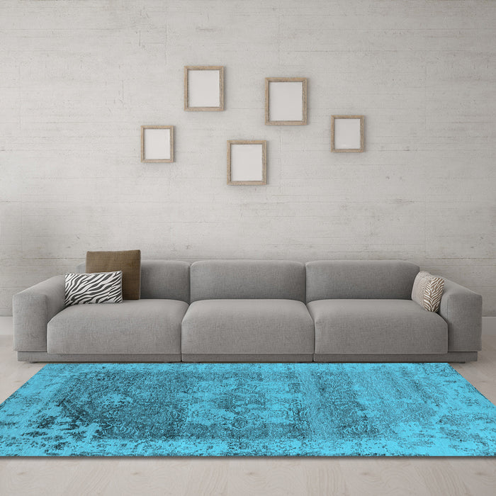 Machine Washable Oriental Light Blue Industrial Rug in a Living Room, wshurb2596lblu