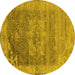 Round Machine Washable Oriental Yellow Industrial Rug, wshurb2596yw