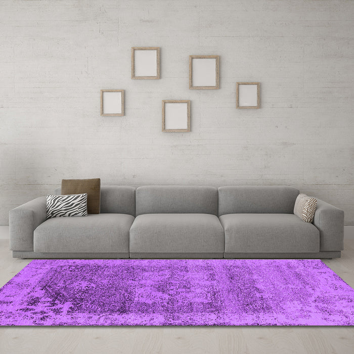 Machine Washable Oriental Purple Industrial Area Rugs in a Living Room, wshurb2596pur