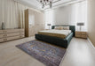 Mid-Century Modern Black Oriental Rug in a Bedroom, urb2597