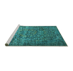 Sideview of Machine Washable Oriental Turquoise Industrial Area Rugs, wshurb2597turq