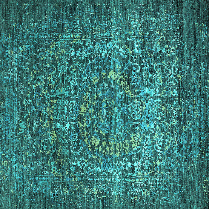 Square Machine Washable Oriental Turquoise Industrial Area Rugs, wshurb2597turq