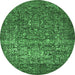 Round Oriental Emerald Green Industrial Rug, urb2597emgrn