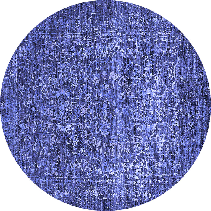 Round Machine Washable Oriental Blue Industrial Rug, wshurb2597blu