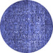 Round Machine Washable Oriental Blue Industrial Rug, wshurb2597blu