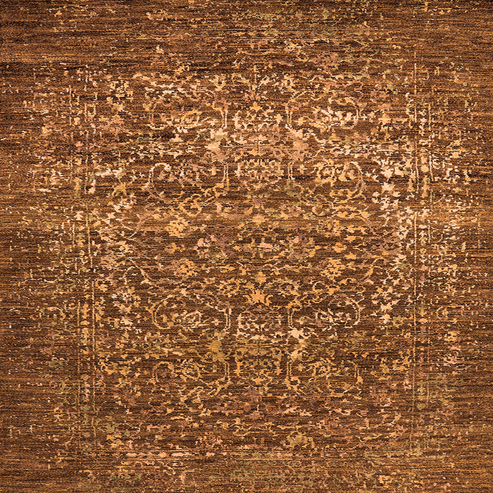 Square Machine Washable Oriental Orange Industrial Area Rugs, wshurb2597org