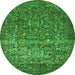 Round Machine Washable Oriental Green Industrial Area Rugs, wshurb2597grn