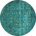 Round Machine Washable Oriental Turquoise Industrial Area Rugs, wshurb2597turq