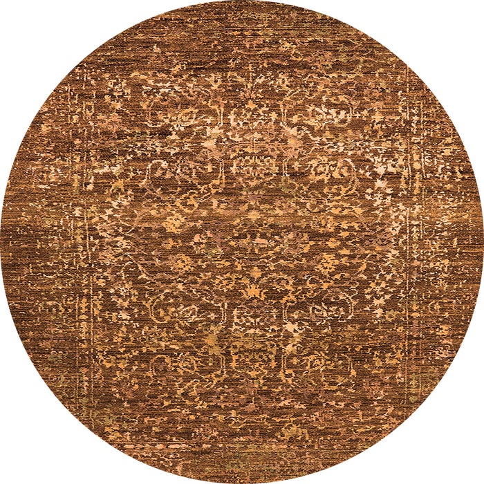 Round Machine Washable Oriental Orange Industrial Area Rugs, wshurb2597org