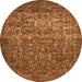 Round Machine Washable Oriental Orange Industrial Area Rugs, wshurb2597org