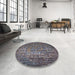 Round Mid-Century Modern Black Oriental Rug in a Office, urb2597