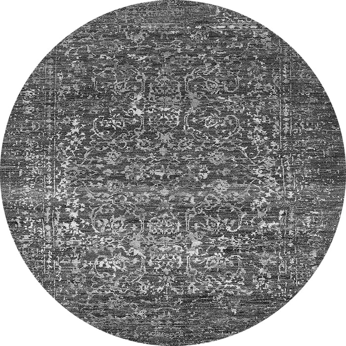 Round Machine Washable Oriental Gray Industrial Rug, wshurb2597gry