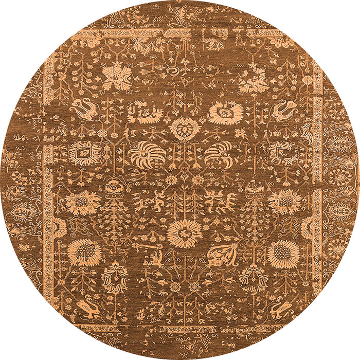 Round Machine Washable Oriental Orange Industrial Area Rugs, wshurb2598org