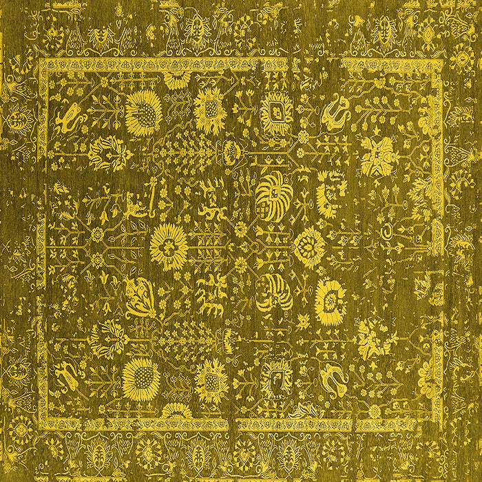 Square Machine Washable Oriental Yellow Industrial Rug, wshurb2598yw