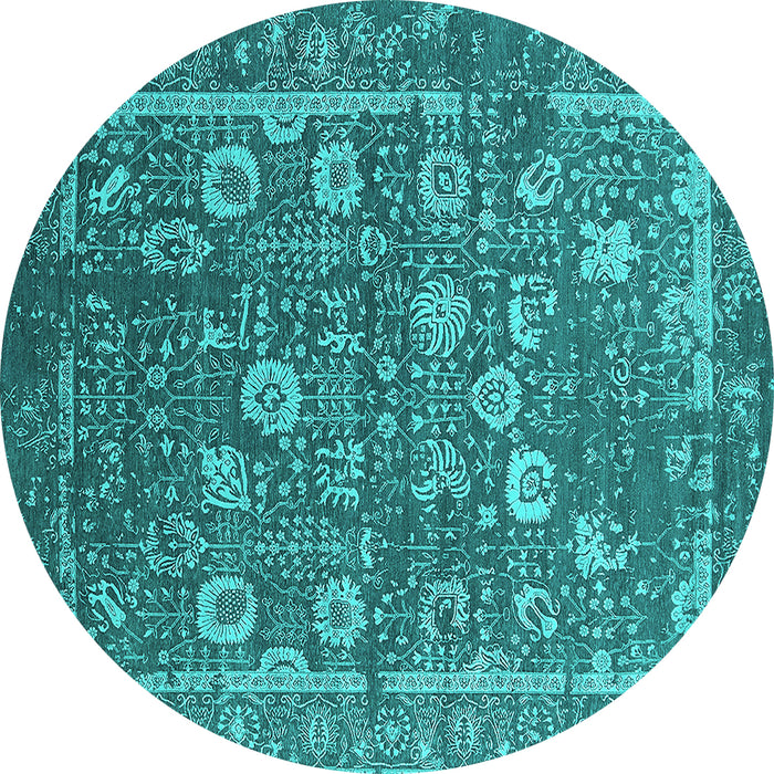 Round Oriental Turquoise Industrial Rug, urb2598turq