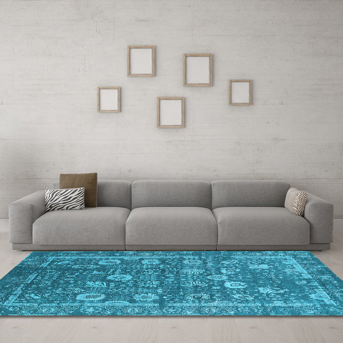 Machine Washable Oriental Light Blue Industrial Rug in a Living Room, wshurb2598lblu
