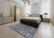 Mid-Century Modern Dark Gray Oriental Rug in a Bedroom, urb2598