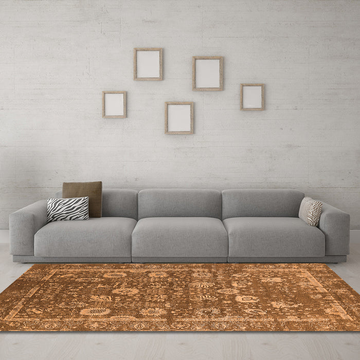 Machine Washable Oriental Orange Industrial Area Rugs in a Living Room, wshurb2598org