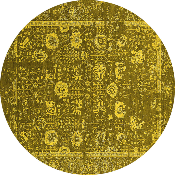Round Machine Washable Oriental Yellow Industrial Rug, wshurb2598yw