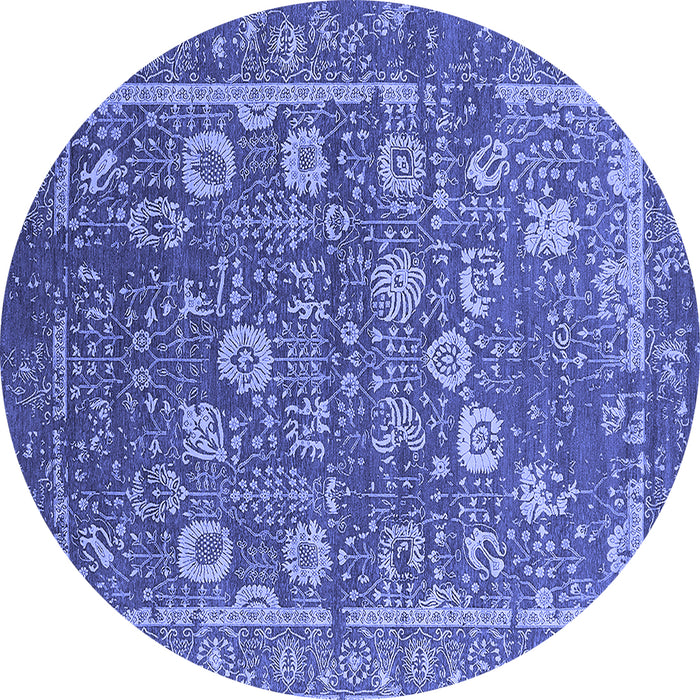 Round Machine Washable Oriental Blue Industrial Rug, wshurb2598blu
