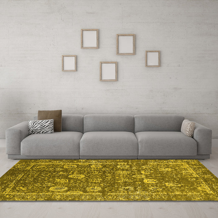 Machine Washable Oriental Yellow Industrial Rug in a Living Room, wshurb2598yw