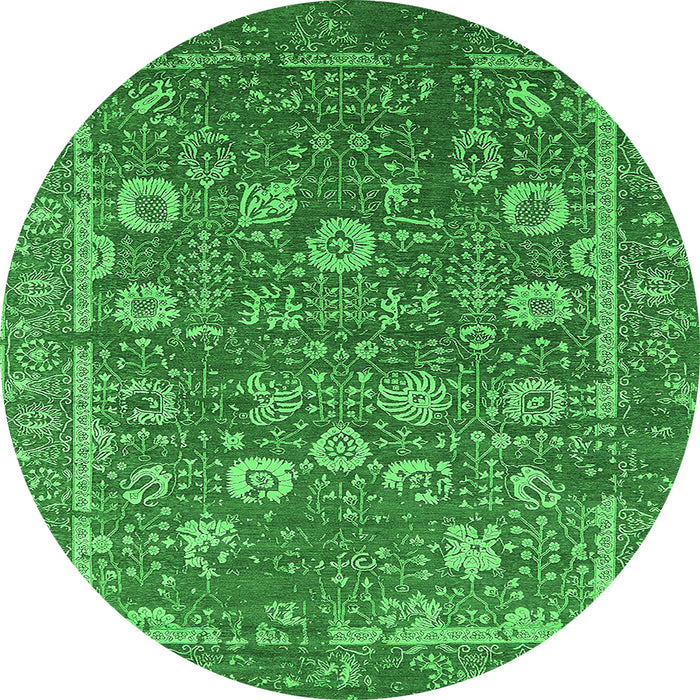 Round Machine Washable Oriental Green Industrial Area Rugs, wshurb2598grn