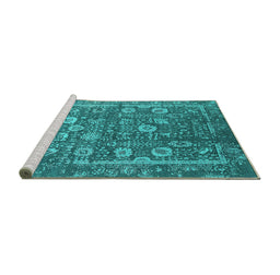 Sideview of Machine Washable Oriental Turquoise Industrial Area Rugs, wshurb2598turq