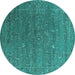 Round Machine Washable Oriental Turquoise Industrial Area Rugs, wshurb2599turq