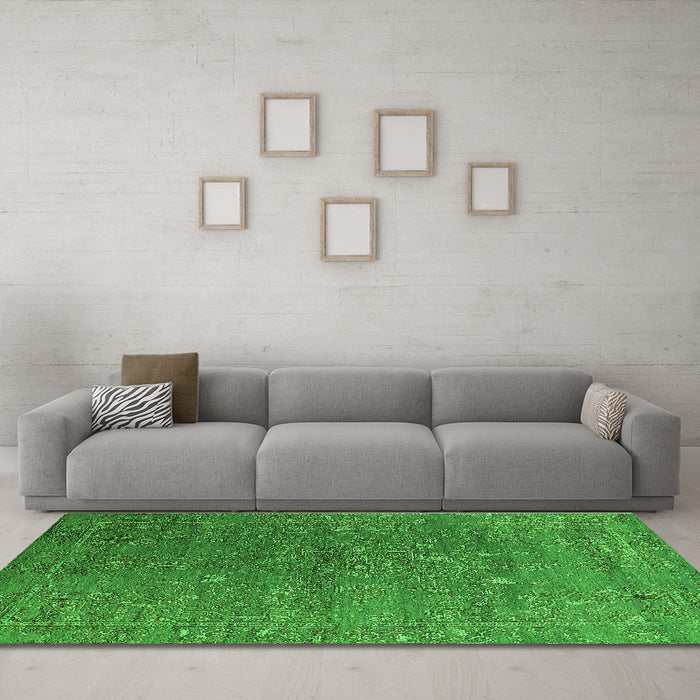 Machine Washable Oriental Green Industrial Area Rugs in a Living Room,, wshurb2599grn
