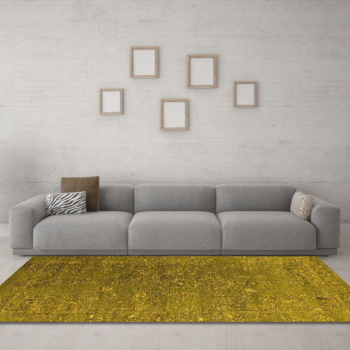 Machine Washable Oriental Yellow Industrial Rug in a Living Room, wshurb2599yw