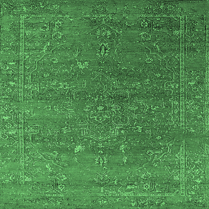 Square Machine Washable Oriental Emerald Green Industrial Area Rugs, wshurb2599emgrn