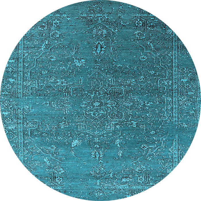 Round Machine Washable Oriental Light Blue Industrial Rug, wshurb2599lblu