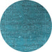 Round Machine Washable Oriental Light Blue Industrial Rug, wshurb2599lblu