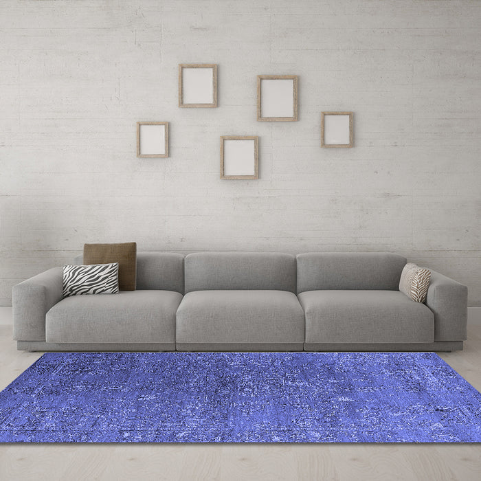 Machine Washable Oriental Blue Industrial Rug in a Living Room, wshurb2599blu