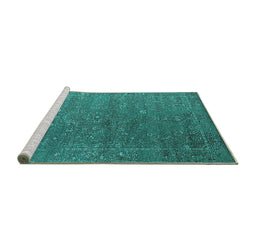 Sideview of Machine Washable Oriental Turquoise Industrial Area Rugs, wshurb2599turq