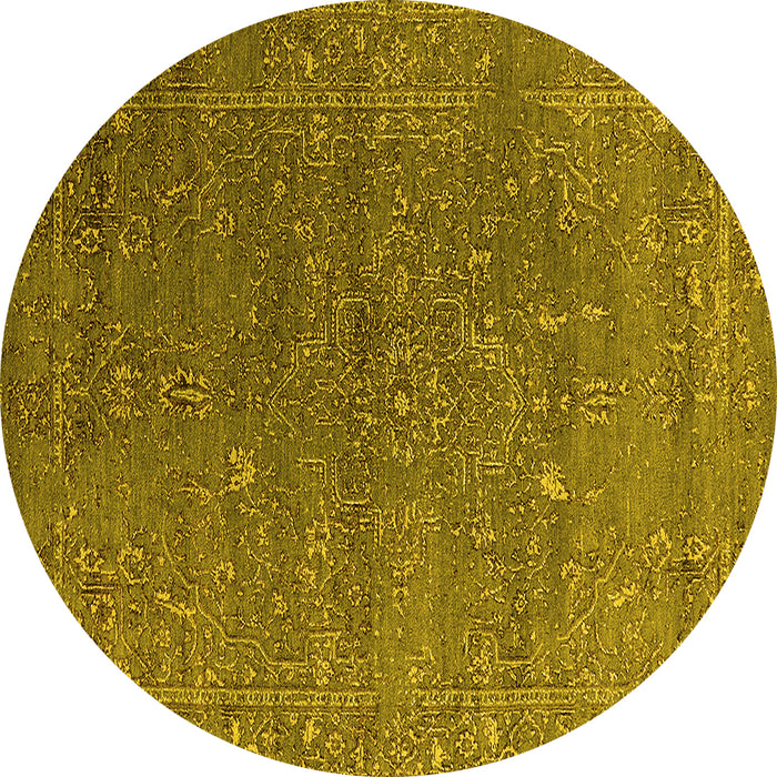 Round Oriental Yellow Industrial Rug, urb2599yw