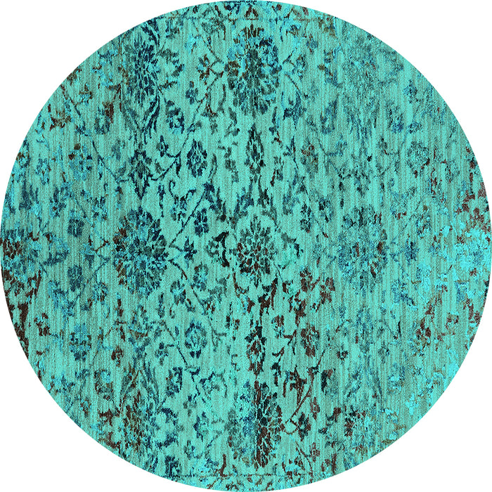Round Machine Washable Oriental Turquoise Industrial Area Rugs, wshurb2600turq